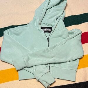 Katie J size M- Mint Green Zip-Up Cropped Hoodie